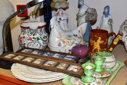 A GROUP OF CERAMICS AND METALWARE, comprising a Maling 'Peony Rose' pattern four piece dressing