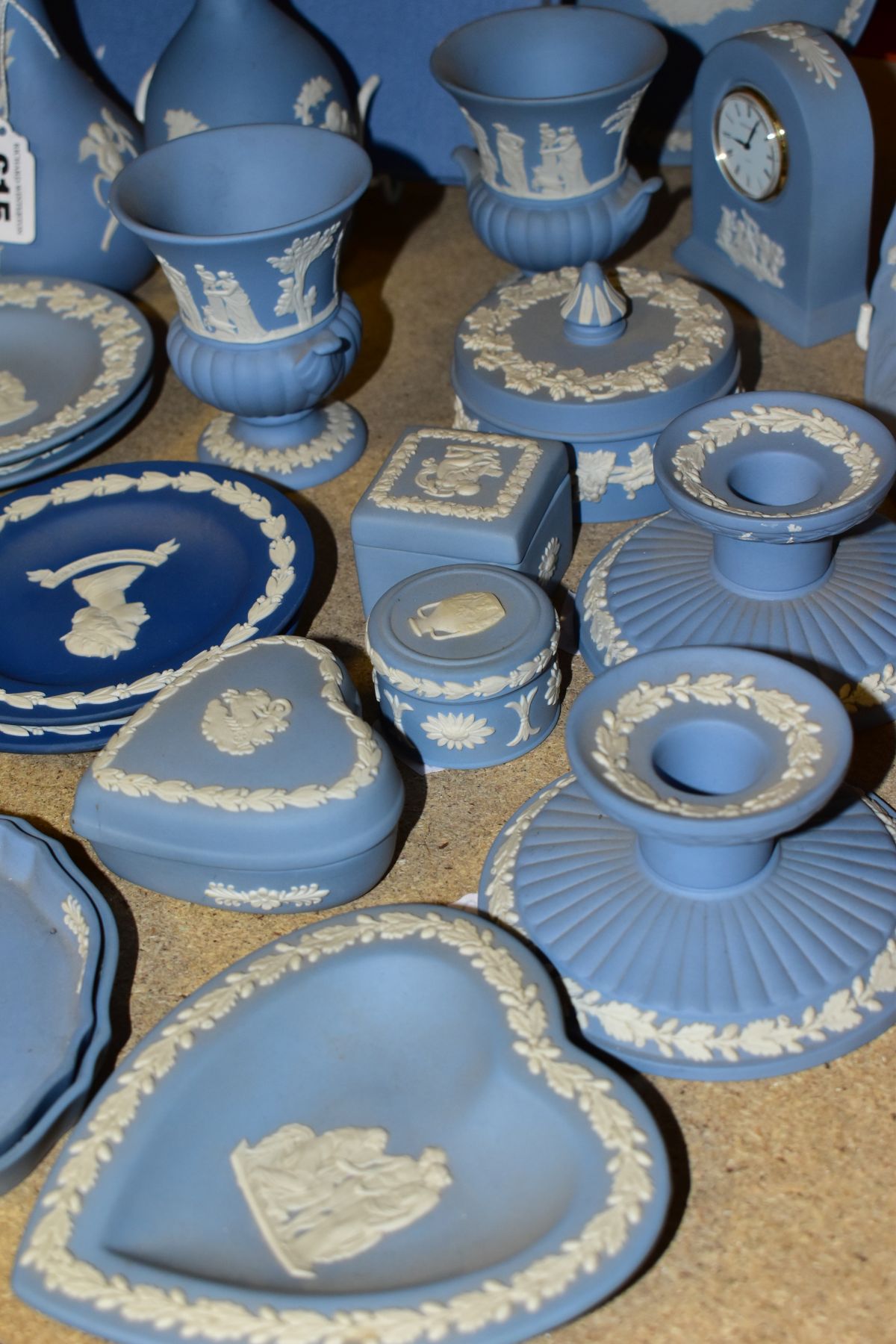 A GROUP OF WEDGWOOD JASPERWARE, mainly pale blue including bud vases, small urn shaped vases, a - Image 6 of 6