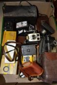 A BOX OF VINTAGE PHOTOGRAPHIC EQUIPMENT, to include a boxed VP Twin camera with instruction leaflet,