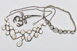 THREE 19TH CENTURY MOONSTONE JEWELLERY ITEMS, to include a white metal scorpion brooch set with four