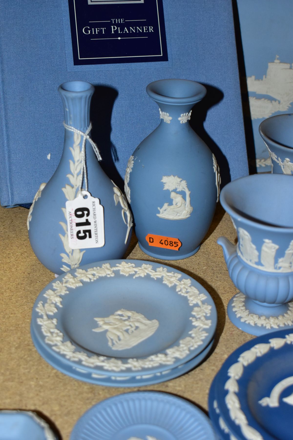 A GROUP OF WEDGWOOD JASPERWARE, mainly pale blue including bud vases, small urn shaped vases, a - Image 3 of 6