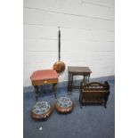 AN EDWARDIAN MAHOGANY TELESCOPIC PIANO STOOL, along with a pair of late Victorian circular