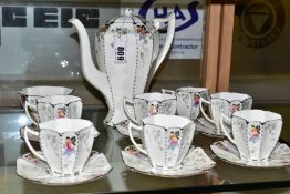 A SHELLEY 11498 QUEEN ANNE SHAPE FIFTEEN PIECE COFFEE SERVICE IN THE PEACHES AND GRAPES PATTERN,