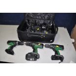 THREE HITACHI DRILL/DRIVERS DV18DVC2 with two batteries and three chargers (all PAT pass and