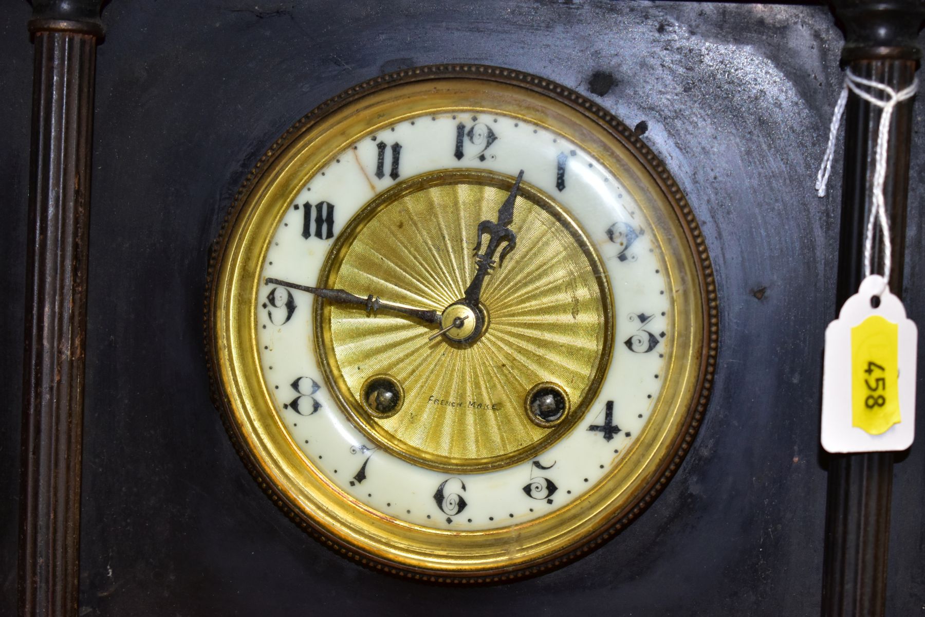 THREE LATE VICTORIAN BLACK SLATE AND MARBLE MANTEL CLOCKS, two of rectangular form with thirty - Image 5 of 8