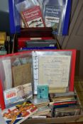 TWO BOXES OF BOOKS & EPHEMERA, containing a selection of cigarette cards in 1d albums, early-mid
