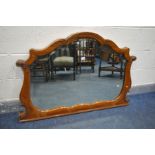 A VICTORIAN STYLE HARDWOOD OVERMANTEL MIRROR, with a bevelled edge plate, 119cm x 80cm