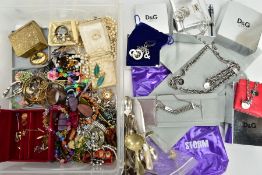 BOX OF ASSORTED COSTUME JEWELLERY, to include an assortment of signed and boxed 'D&G' jewellery,