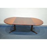 A 1960'S DANISH STYLE HARDWOOD EXTENDING DINING TABLE, with two additional leaves, extended length