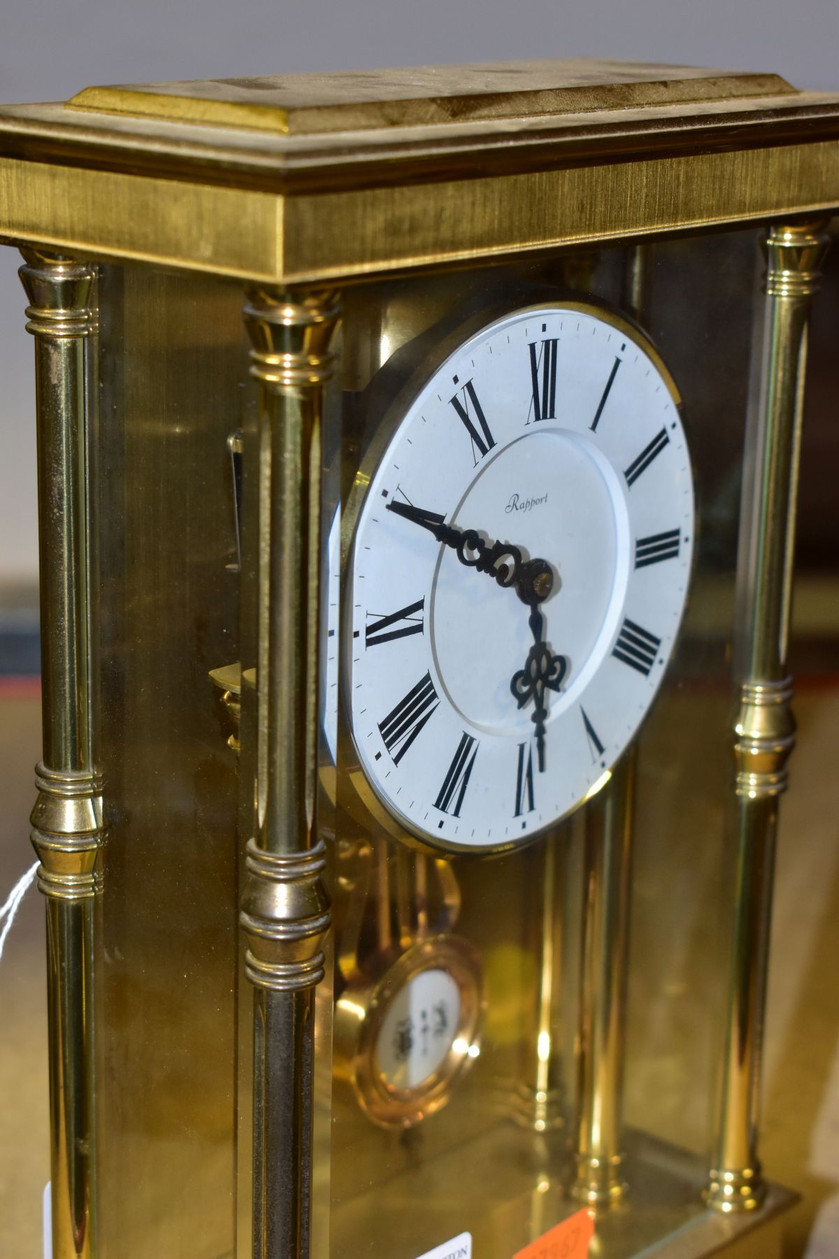 A MECHANICAL RAPPORT CHIMING MANTLE CLOCK, the white dial has Roman numeral hour markers, the case - Image 5 of 5