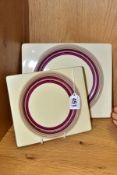 TWO CLARICE CLIFF WILKINSON LTD BIZARRE RECTANGULAR PLATES, the dished centre with concentric