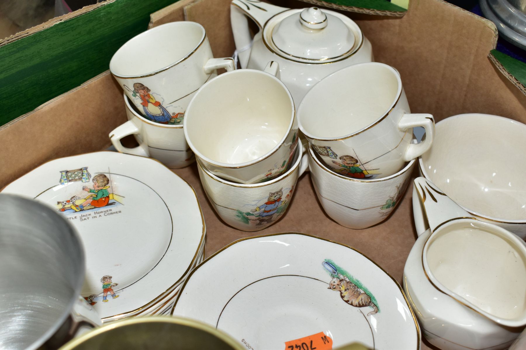 TWO BOXES OF ASSORTED WHITE METAL WARE AND A TWENTY ONE PIECE SYLVAN NURSERY WARE TEA SET, the tea - Bild 3 aus 5