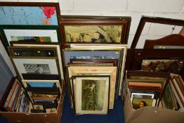 TWO BOXES AND LOOSE PICTURES ETC, to include print reproductions of paintings, Kyd Charles Dickens