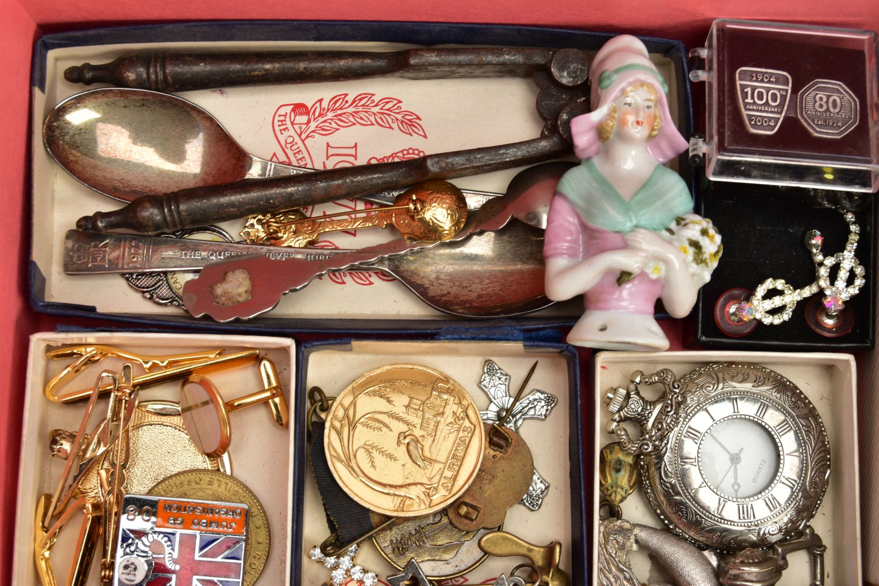 A BOX OF ASSORTED ITEMS, to include various enamelled cufflinks, tie clips and pin badges, - Image 2 of 4