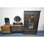 AN EARLY 20TH CENTURY OAK SINGLE DOOR MIRRORED WARDROBE, length 122cm x depth 47cm x height 196cm (