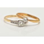 TWO DIAMOND RINGS, the first a yellow metal single stone diamond ring, set with an old cut