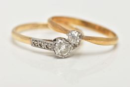 TWO DIAMOND RINGS, the first a yellow metal single stone diamond ring, set with an old cut