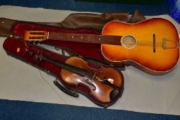 STRINGED MUSICAL INSTRUMENTS, comprising a violin with hard case, the violin bears a paper label '