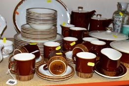 A POOLE POTTERY 'CHESTNUT' TWIN TONE DINNER/ TEA SERVICE, comprising two tureens and covers, oval