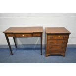 A GEORGIAN STYLE MAHOGANY CHEST OF FOUR LONG DRAWERS, with a brushing slide, on bracket feet,