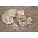 A COLLECTION OF PIG AND PIGLET GARDEN ORNAMENTS (5)