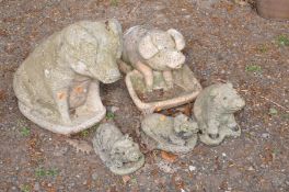 A COLLECTION OF PIG AND PIGLET GARDEN ORNAMENTS (5)