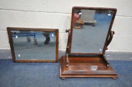A VICTORIAN FLAME MAHOGANY RECTANGULAR SWING MIRROR, and an oak dressing table mirror (2)