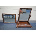 A VICTORIAN FLAME MAHOGANY RECTANGULAR SWING MIRROR, and an oak dressing table mirror (2)