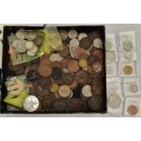 A TRAY OF MIXED COINAGE, to include William 1st to Charles II reproduction coins, commemoratives,