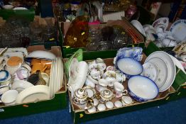 FOUR BOXES OF ASSORTED CERAMICS AND GLASS, to include six royal Albert 'Country Life' cups and