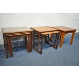 A G PLAN QUADRILLE NEST OF TWO TABLES, a mid-century mahogany nest of three tables with glass