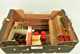 A BOX OF MISCELLANEOUS TOYS, to include a boxed Chad Valley remote controlled car, box very worn