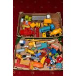 TWO TRAYS OF UNBOXED PLAYWORN DIE-CAST AND PLASTIC AGRICULTURAL AND BUILDING SITE MODELS, to include