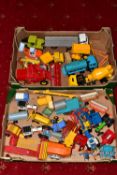 TWO TRAYS OF UNBOXED PLAYWORN DIE-CAST AND PLASTIC AGRICULTURAL AND BUILDING SITE MODELS, to include