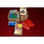 TWO BOXES AND LOOSE OF MIXED LEGO PIECES AND INSTRUCTION MANUALS, to include two Lego sorting trays,