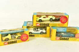 FOUR BOXED CORGI TOYS MODEL VEHICLES, Ferrari 206 Dino Sport, no.344, with a whizz wheels sticker to