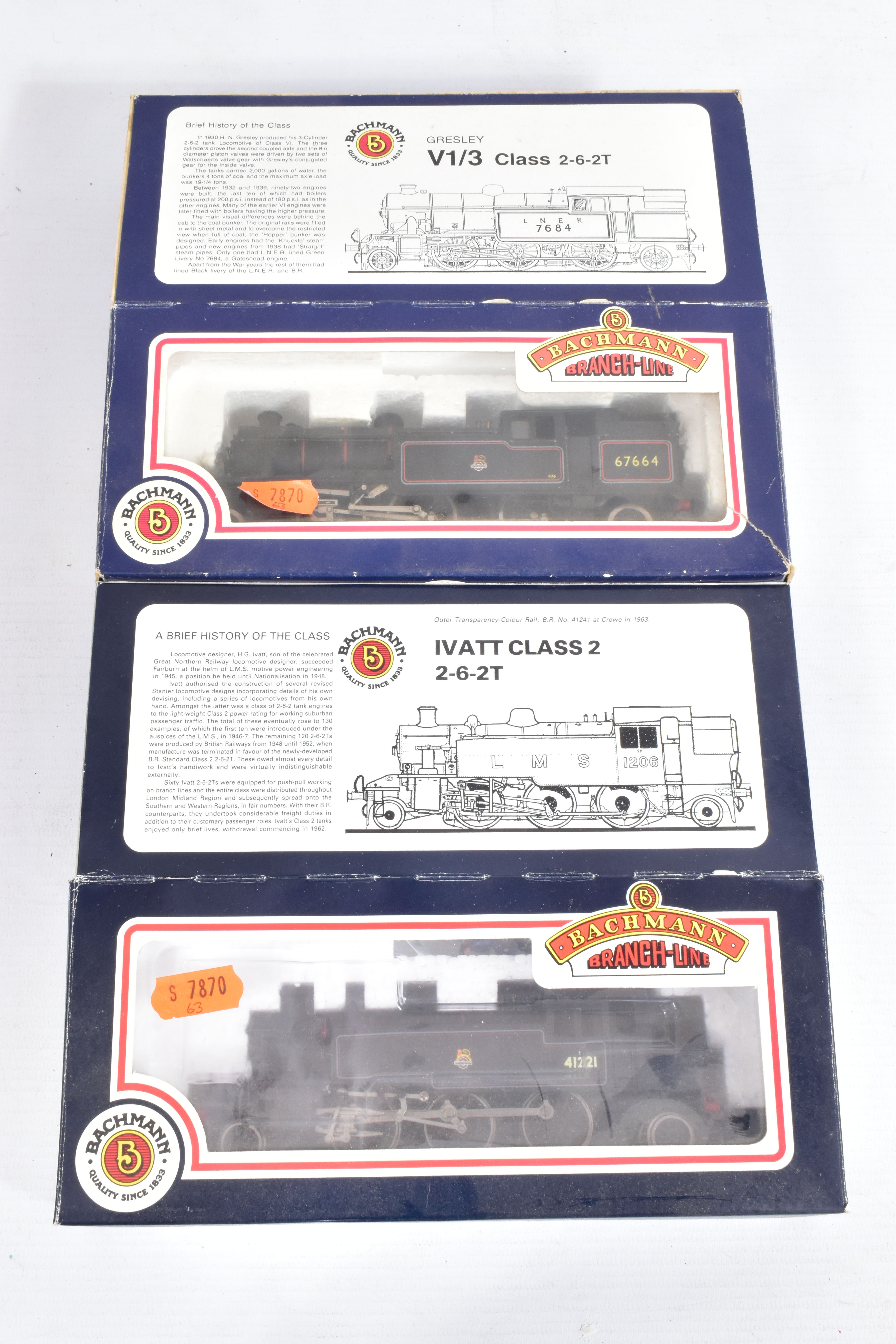 TWO BOXED BACHMANN OO GAUGE TANK LOCOMOTIVES, Ivatt class 2 No.41221 (31-450) and V1 class No.