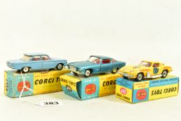 THREE BOXED CORGI TOYS CARS, Chevrolet Corvair, No.229, Chrysler Ghia L64, No.241, silver blue