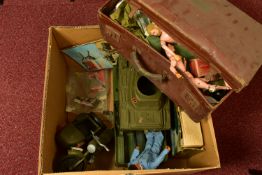 A LARGE BOX OF VINTAGE ACTION MAN FIGURES AND VEHICLES, to include a boxed assault craft, box in