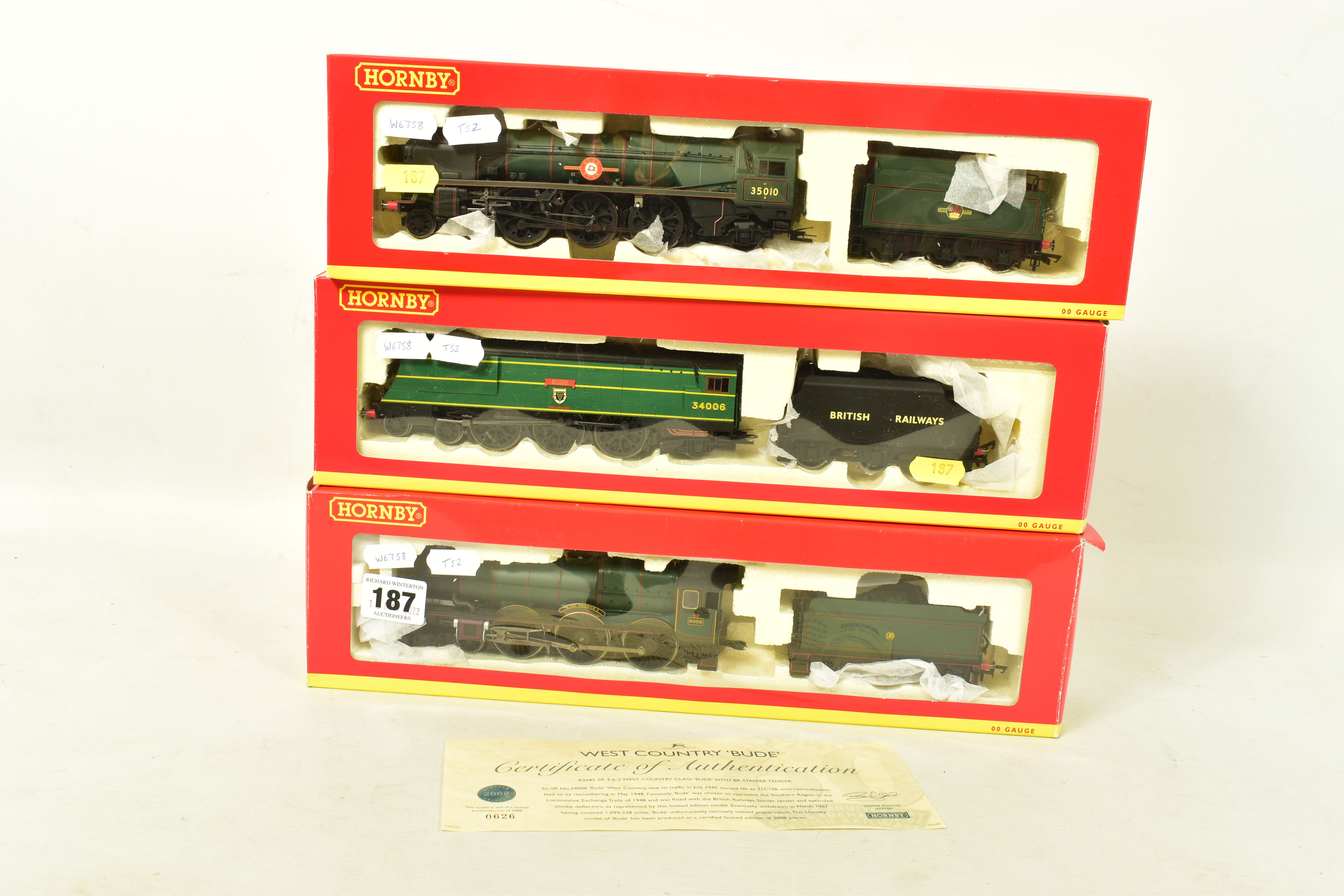 THREE BOXED HORNBY RAILWAYS OO GAUGE LOCOMOTIVES, limited edition West Country class 'Bude' No.