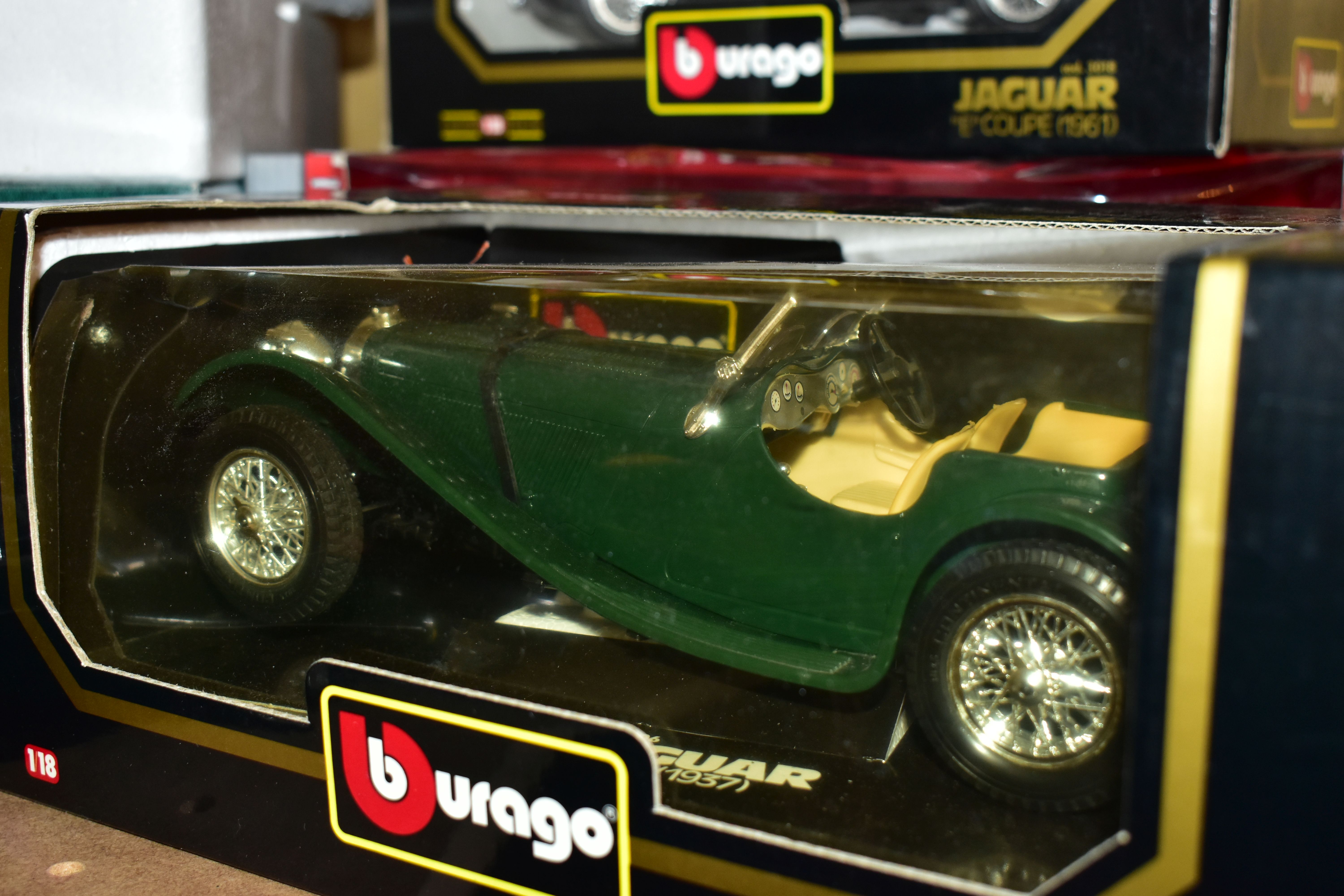 SEVEN BOXED ASSORTED MODERN DIECAST BRITISH CAR MODELS, all 1:18 scale Bburago 1937 Jaguar SS100, - Image 14 of 16