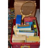 A BOX CONTAINING CONTAING CLASSIC BOARD GAMES, PLAY SETS AND TWO DOLLS, to include a Ideal Mouse