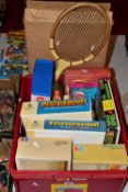 A BOX CONTAINING CONTAING CLASSIC BOARD GAMES, PLAY SETS AND TWO DOLLS, to include a Ideal Mouse