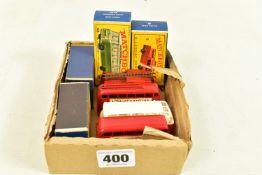 FOUR BOXED MATCHBOX MODELS, comprising of a London Routemaster Bus, no. 5, with a sticker BP Visco-