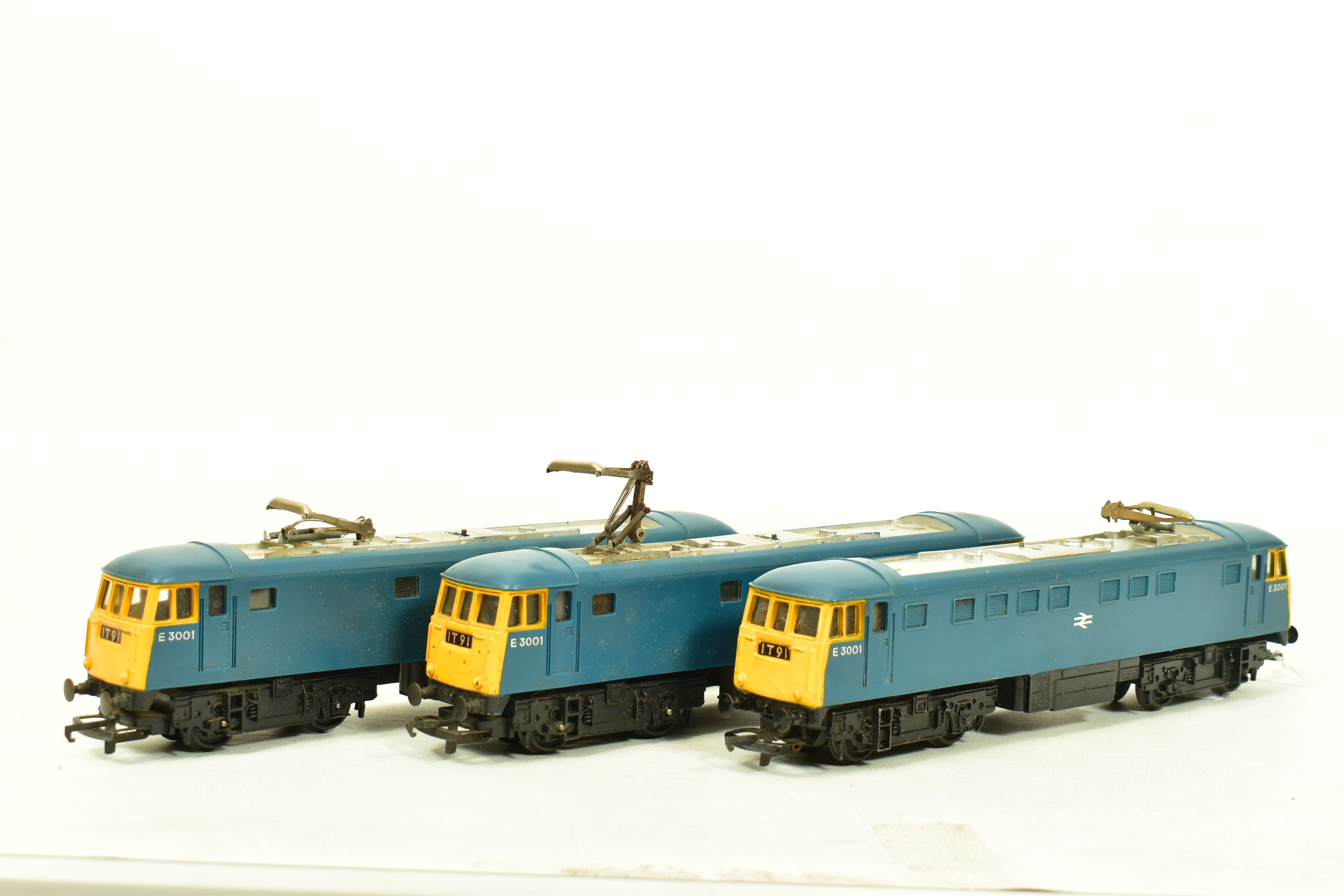 THREE BOXED TRI-ANG OO GAUGE AL1/CLASS 81 LOCOMOTIVES, No.E3001, B.R. blue livery (R753), all in