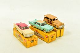 THREE BOXED DINKY TOYS AMERICAN CARS, Packard Clipper Sedan, No.180, cerise upper body, cream