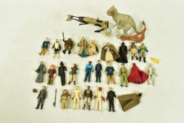 A BOX OF VINTAGE STAR WARS FIGURES AND ACCESSORIES, to include two GMFGI 1977 Darth Vader, one