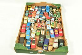 A QUANTITY OF UNBOXED AND ASSORTED PLAYWORN DIECAST CARS, majority date from the 1960's and 1970'