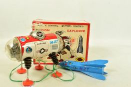 A BOXED YONEZAWA (JAPAN) BATTERY OPERATED REMOTE CONTROL TINPLATE MOON EXPLORER M-27, No.2205, not