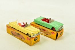 TWO BOXED DINKY TOYS AMERICAN CARS, Cadillac Tourer, No.131, yellow body, cerise interior, grey